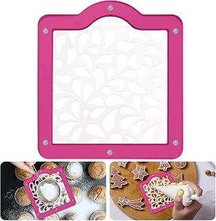 Magnetic Acrylic Cookie Stencil Holder,Cookie Stencil Frame Stencils for Royal Icing,Magnetic Template Frame for Cooking Cake Coffee Dessert Decoration Supplies (Pink Square-6.7 * 6.1 in)