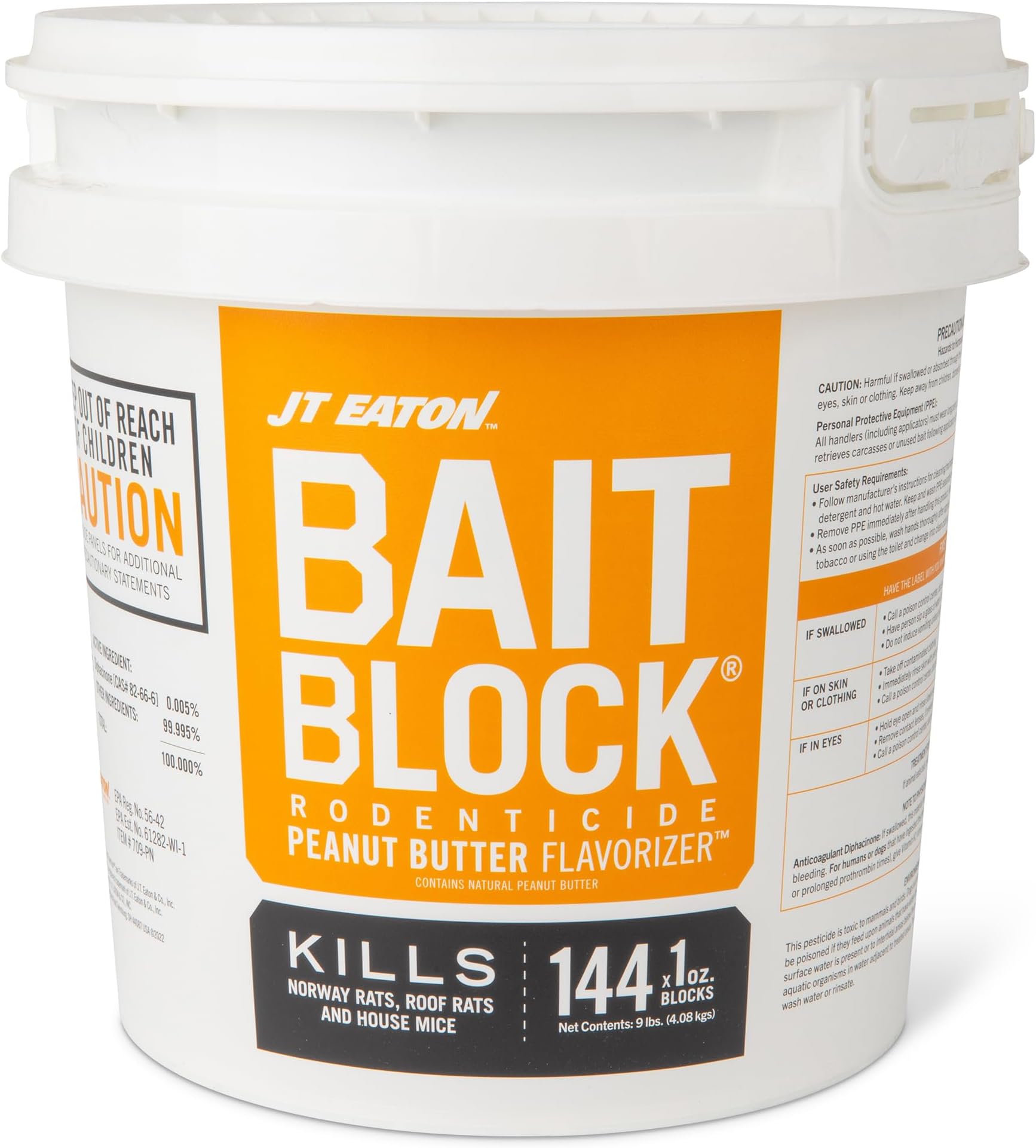 Bait Block Peanut Butter Flavor Rodenticide โ 9 lb. Pail โ Effective Rodent Control Bait Blocks โ Long-Lasting and Easy to Use
