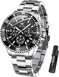 OLEVS Relógio masculino, mostrador grande, de aço inoxidável, à prova d'água, analógico, quartzo, clássico, executivo, luxuoso, luminoso, redondo, para homens, com bisel rotativo