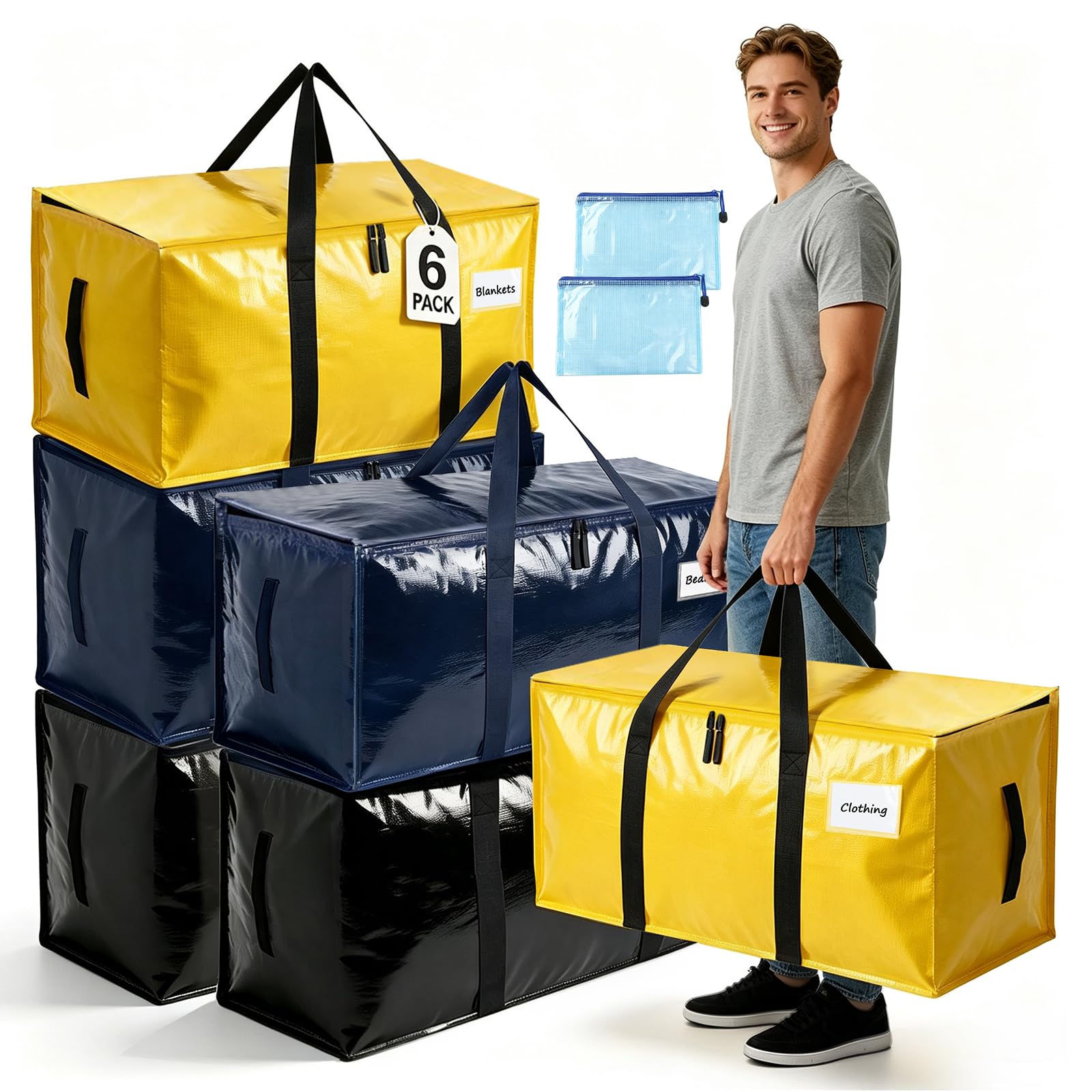 BELICOO Storage Bags Heavy Duty Moving Bags Extra Large Strong 6 Pack 92L
