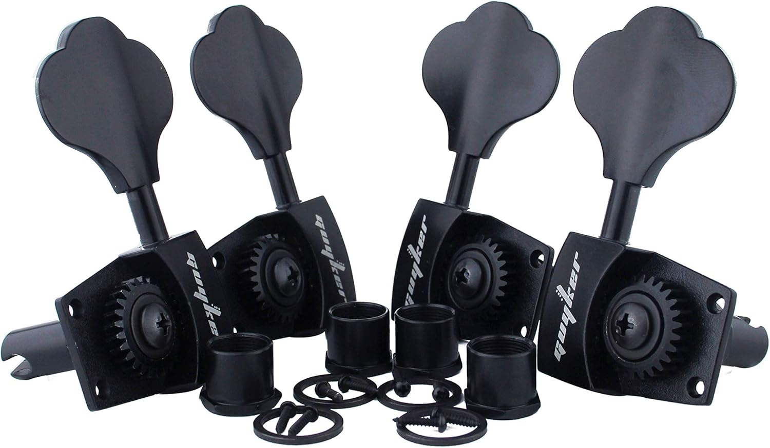 Guyker Bass Tuners (2R + 2L) - 1:26 Ratio Open Gear Tuning Key Pegs Machine Head Replacement for Electric Jazz Guitar Bass or Precision Instruments - Black