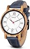 Holzuhr Damen Armbanduhr Lederband Blau Analog Quarz Neue Rosenbach Kollektion 36mm Naturholz mit Japanischem Quarzwerk. Eine Aussergewöhnlich Vielseitige Damenuhr