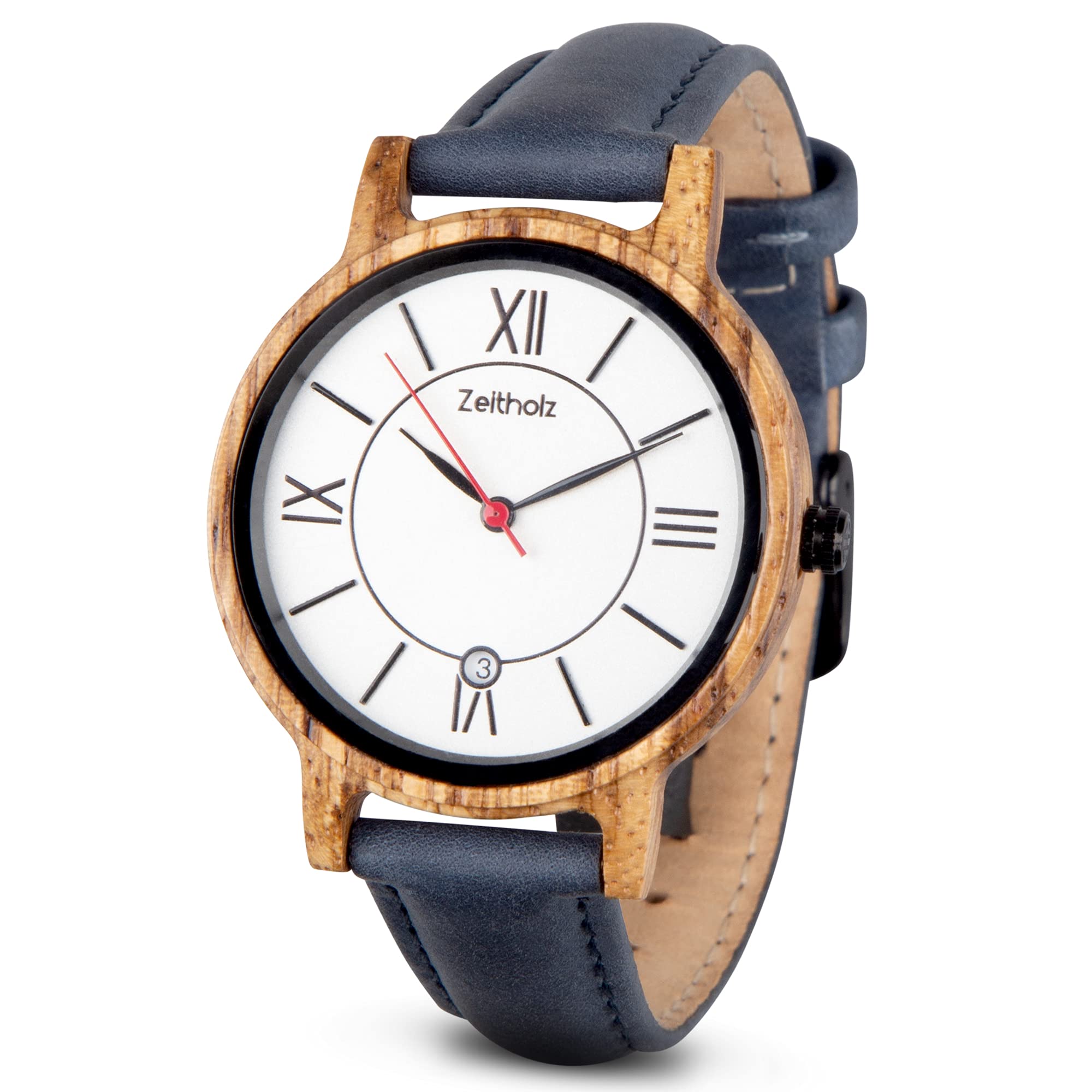 Orologio in legno per donna, orologio analogico collezione Rosenbach 36mm, in legno naturale con movimento al quarzo giapponese e calendario mensile.