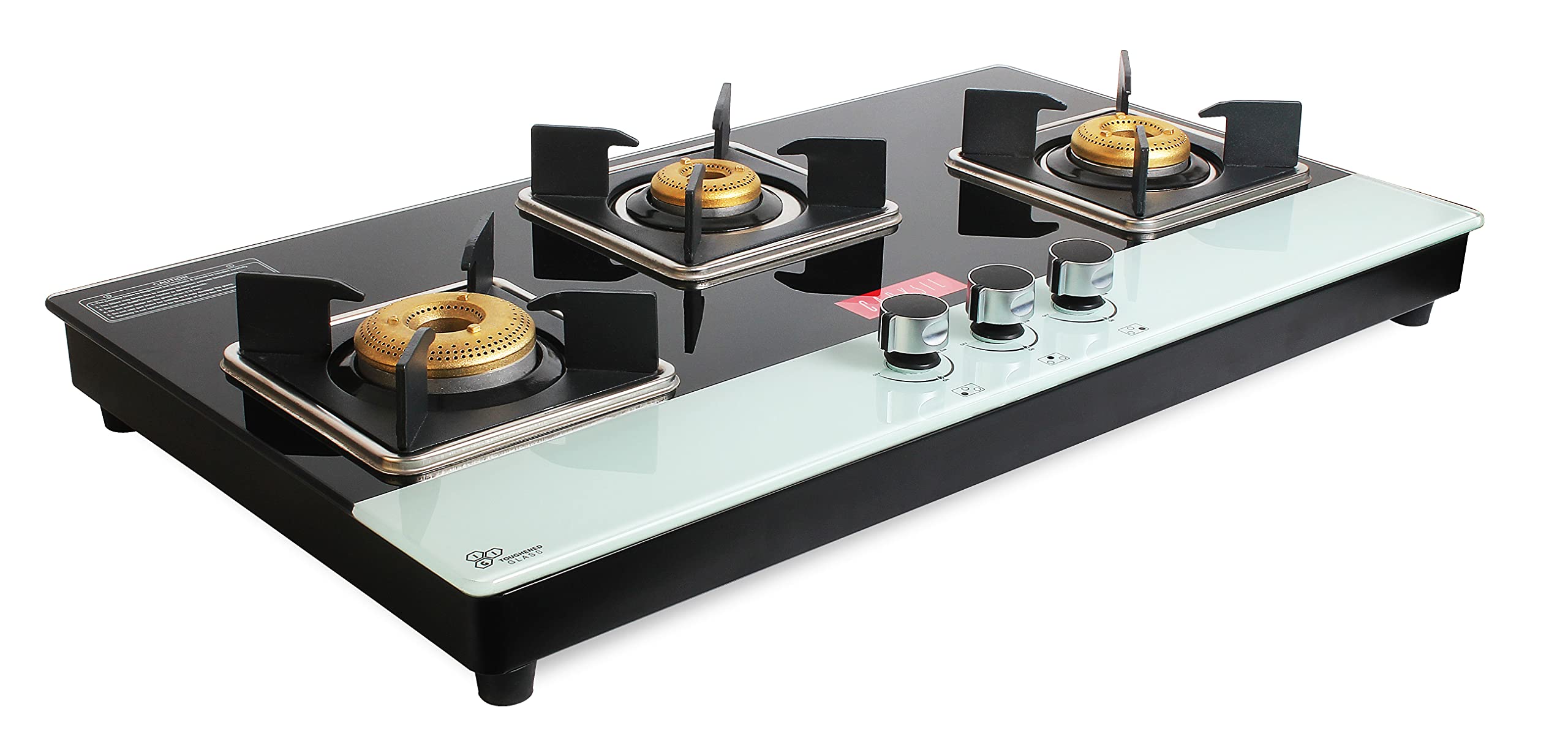 Carysil CT-01 Glass Top 3 Burner Hob top, Manual Ignition, Top Knob, Black 3