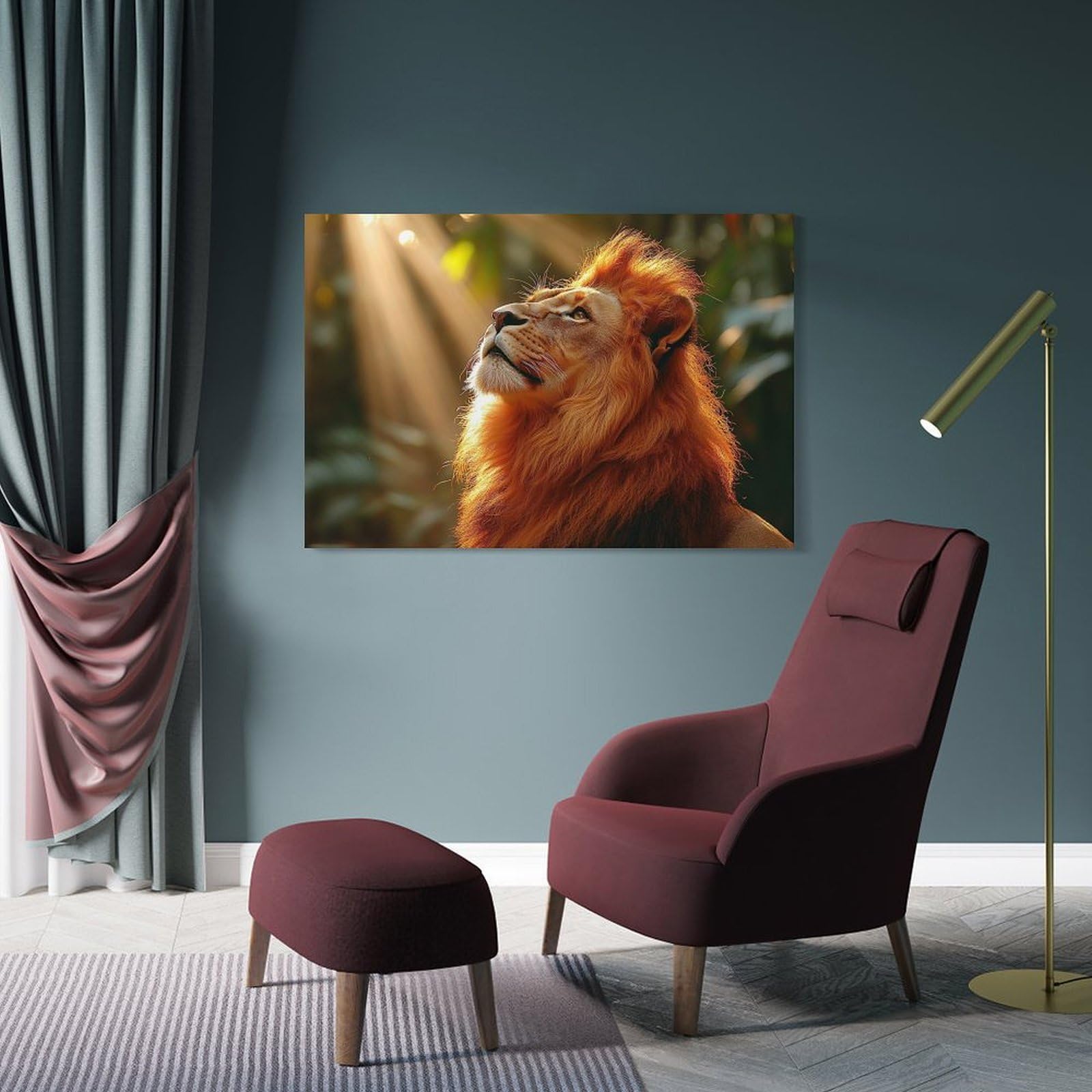 Junmoney Lion Gazing Into The Light Canvas Wall Art 08x12inch(20x30cm), for Wall Displays, Bedrooms Or Room Updates, Ideal for Building A Coordinated Art Wall