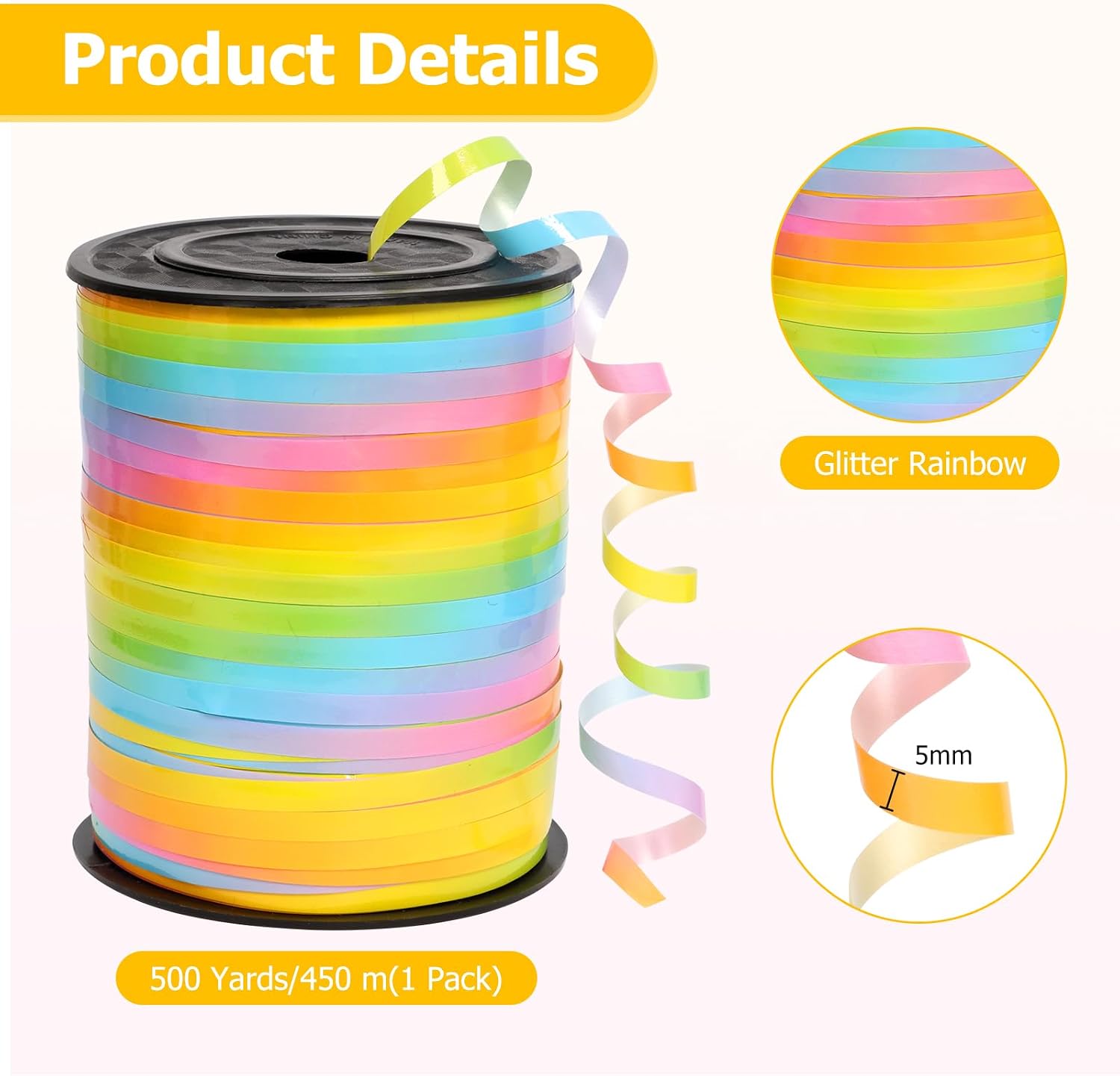 Balloon String, Kaluofan Wide Curling Ribbon, Extra Long 1/5" Wide x 500 Yards Gift Wrapping Ribbons for Balloons, Bows, Party Decor, Crafts – Shiny & Easy to Curl (Pastels Ribbon)