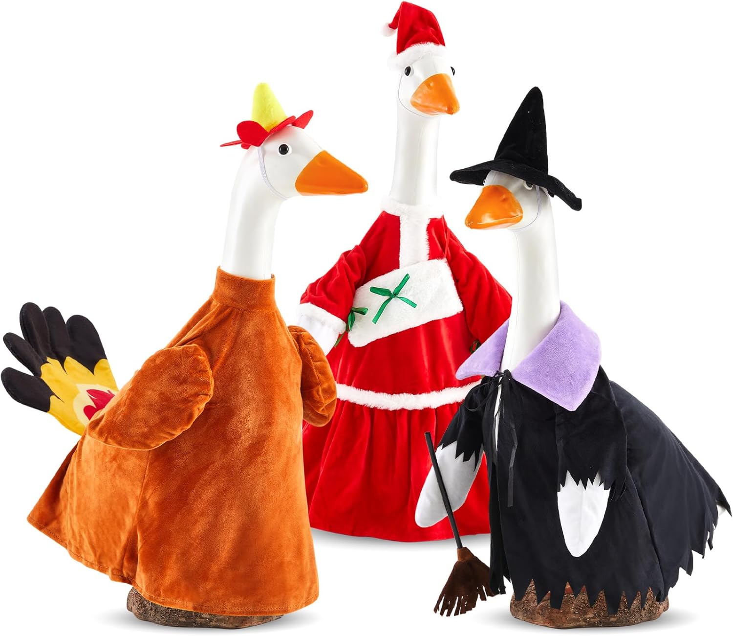 3 Pcs Porch Goose Outfits Christmas Thanksgiving Halloween Clothing for 23'' Cement Goose Yard Lawn Outdoor Decor