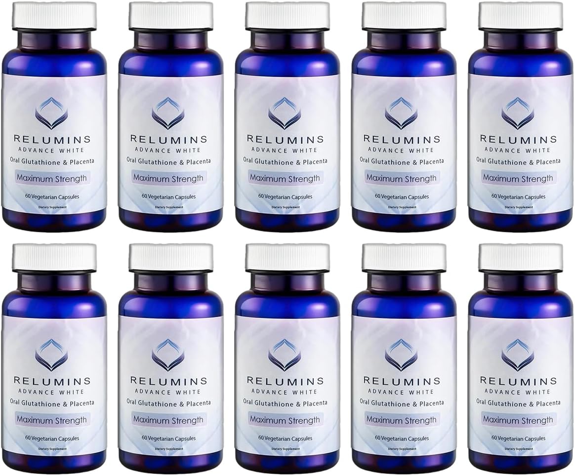 Relumins Advanced White Glutathione Capsules - Max Strength Supplement with ALA, Placenta, Rose HIPS & Vitamin C - Supports Collagen & Youthful Skin, Made in USA - 60 Caps