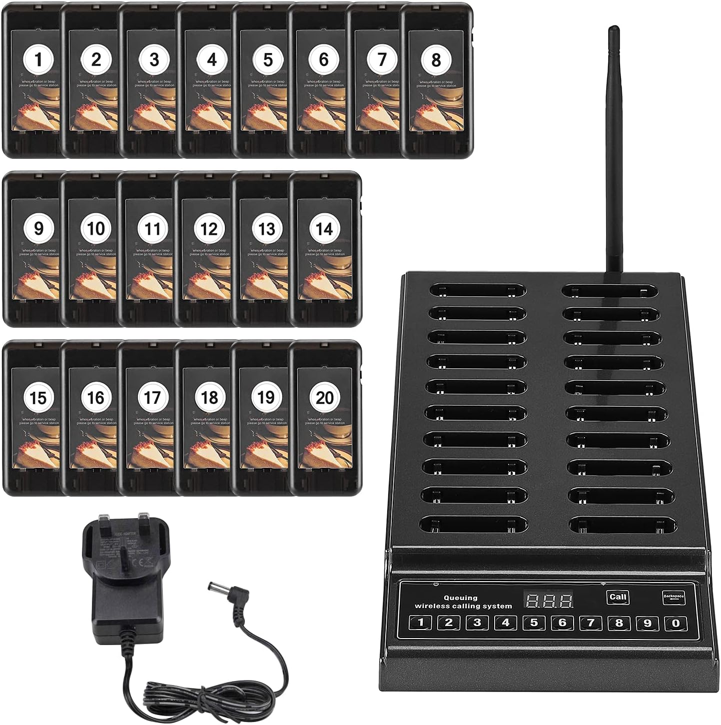 Wireless Calling Pagers System Restaurant Buzzer Pager System with 1 Button Keypad and 20pc Pagers Wireless Calling Paging System Restaurant Queuing Calling System for Food Courts,Churches