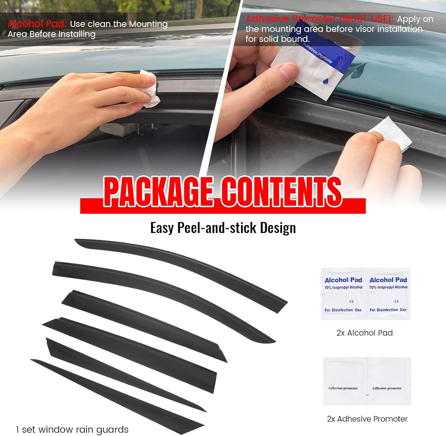 IKON MOTORSPORTS Tape on Window Visors Compatible with 2024-2026 Chevrolet Blazer EV, Slim Style Acrylic Smoke Tinted Rain Guards, Side Window Wind Deflectors 6PCS