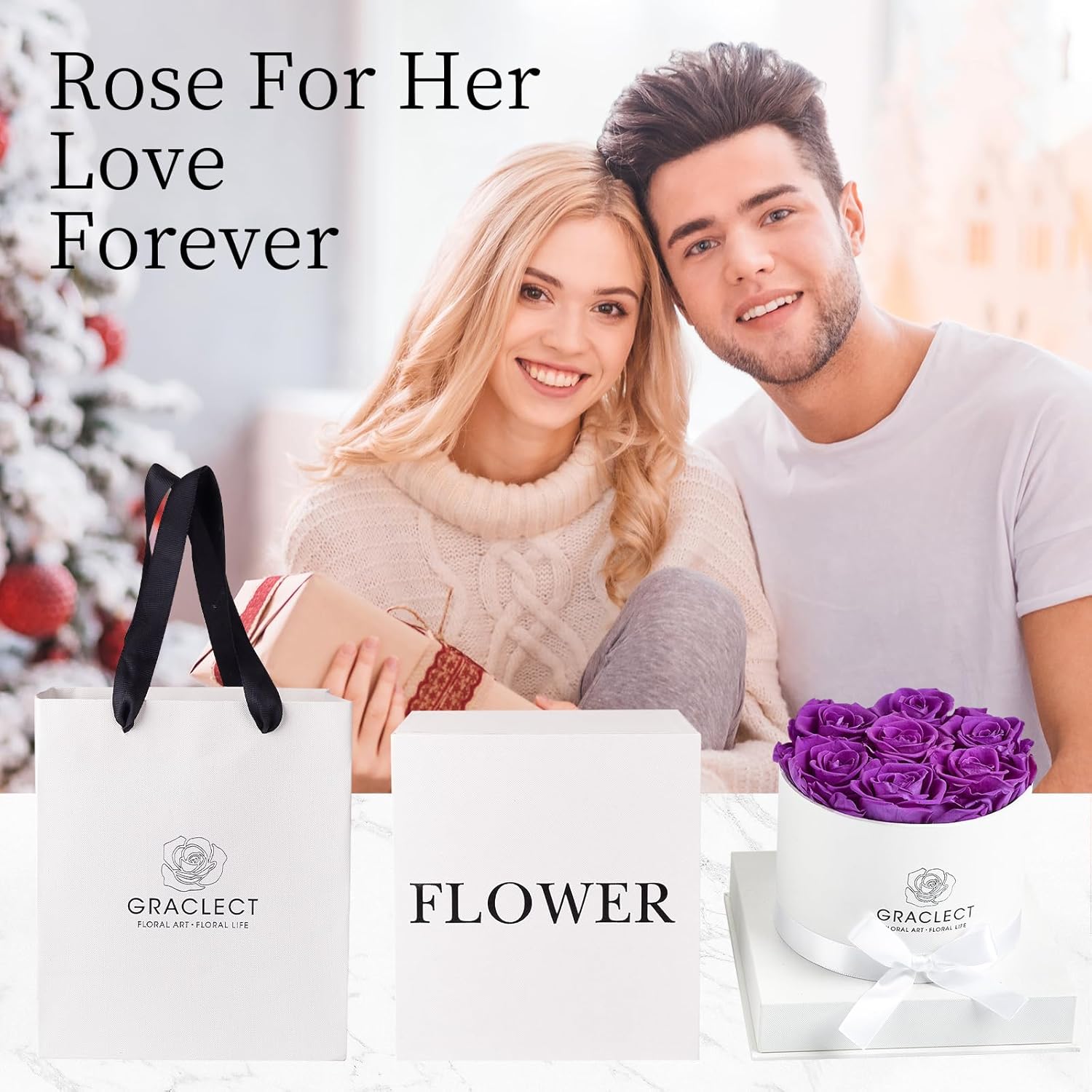 Flowers for Delivery Prime - Preserved Roses in a Box - Forever Flowers, Immortal Roses, Eternal Rose Birthday Gifts for Her, for Mom - Purple Rose