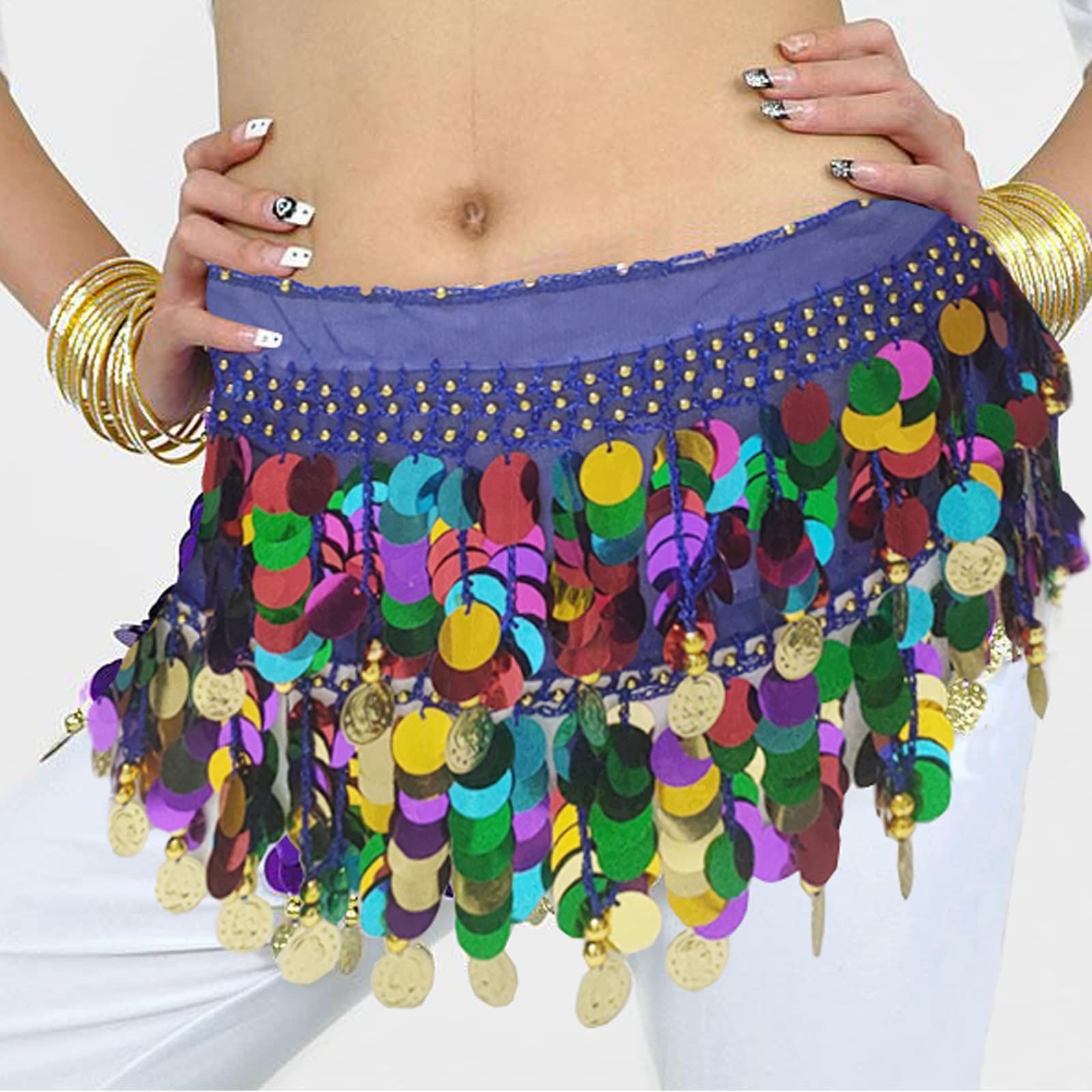 Cinturón y Pañuelo para Danza del Vientre, Espectáculos de Baile, Cumpleaños y Fiesta (Azul Real)