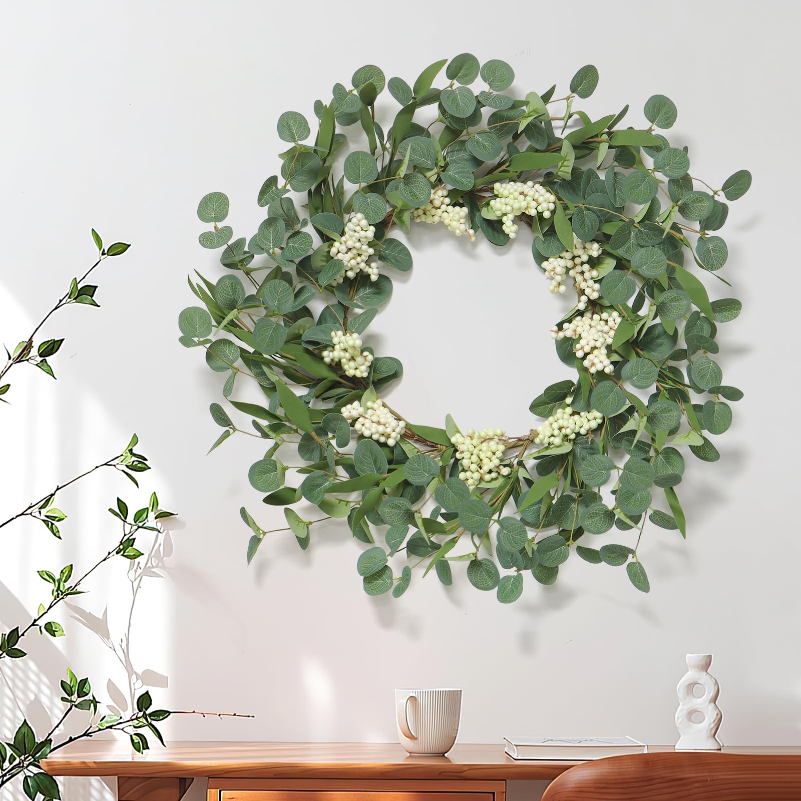Ghirlanda Primaverile Pasquale 55,9 Cm – Eucalipto Artificiale Con Fiori E Uova – Decorazione Per Porta, Parete E Casa
