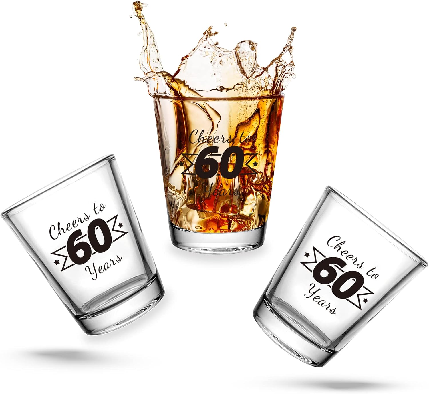 3 PCS 60th Birthday Shot Glasses Set for Party Supplies, Cheers to 60 Years