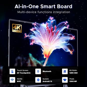 75'' 4K UHD Interactive Touchscreen Smart Board, Android 14 Wireless Digital Whiteboard with Open App Ecosystem, Wall-Mounted Smartboard for Classroom Home Office Studio