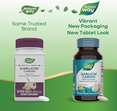 Nature's Way Garlicin Cardio, Premium Herbal, Supports Healthy Circulation*, No Garlic Taste, Vegan, 90 Tablets (Packaging May Vary) - 2 Pack
