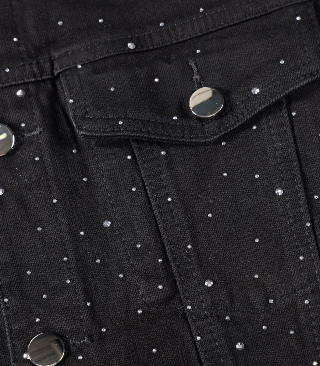 SHION7 Men's Denim Jacket, Slim Fit Streetwear Jean Jackets For Men, Fashionable Embellished Rhinestone Jeans Coat - Image 4