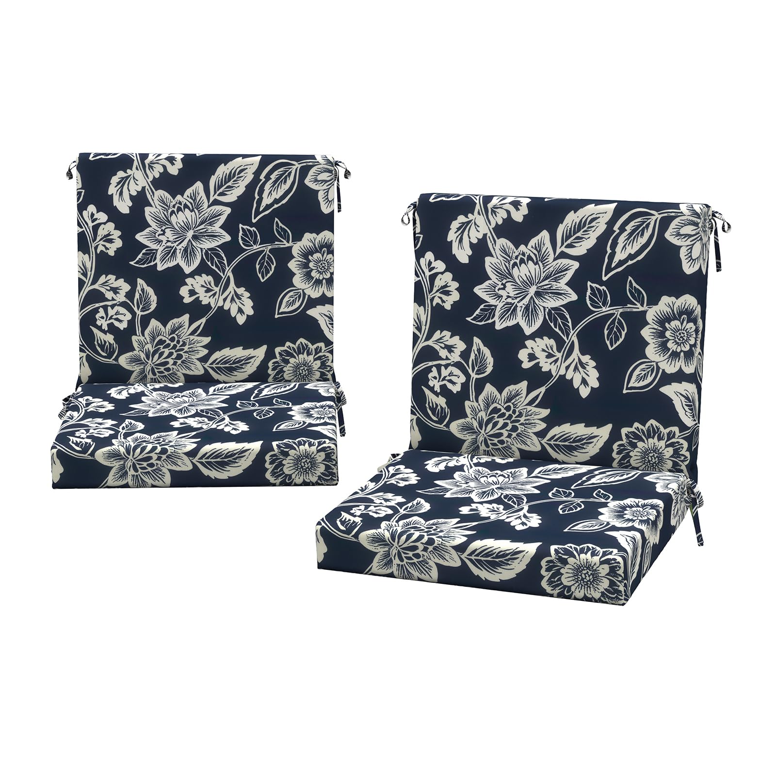 Photo 1 of DYTXIII Outdoor Midback Chair Cushions Set of 2-20"x17" Water Repellent & Fade-Resistant Patio Seat Cushions with High-Resiliency Foam, Non-Slip Ties for Dining, Balcony Furniture-Vines Navy