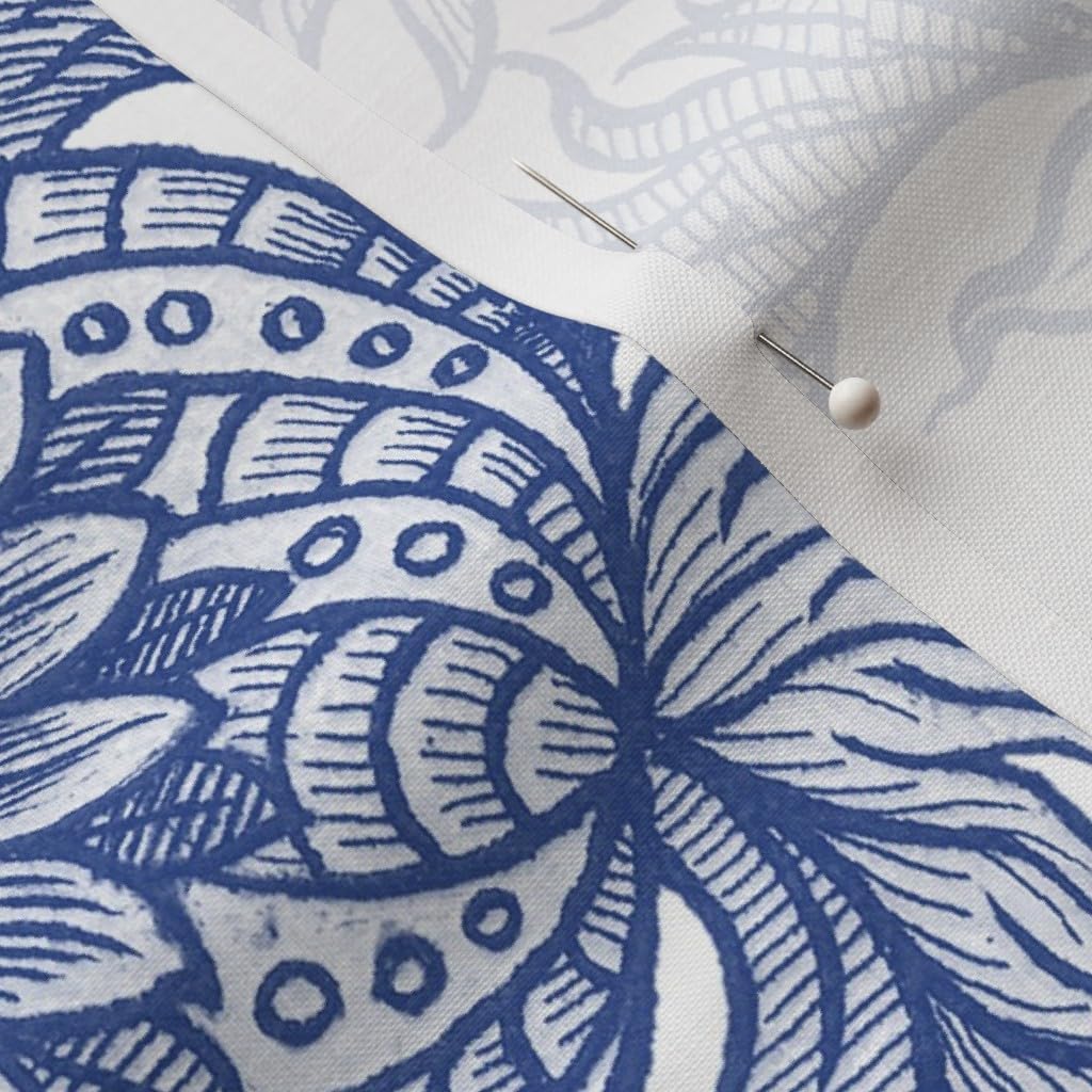 Spoonflower Fabric - Chintz Floral Blue White Vintage Style Traditional Cobalt Chinoiserie Printed on Petal Signature Cotton Fabric Fat Quarter - Sewing Quilting Apparel Crafts Decor