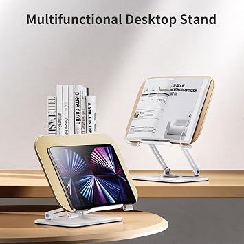 Reading Stand, Adjustable Book Stand with 360° Rotating Base, Foldable Cookbook Stand, Practical Rotating Stand for Sheet Music, Heavy Books, Laptop