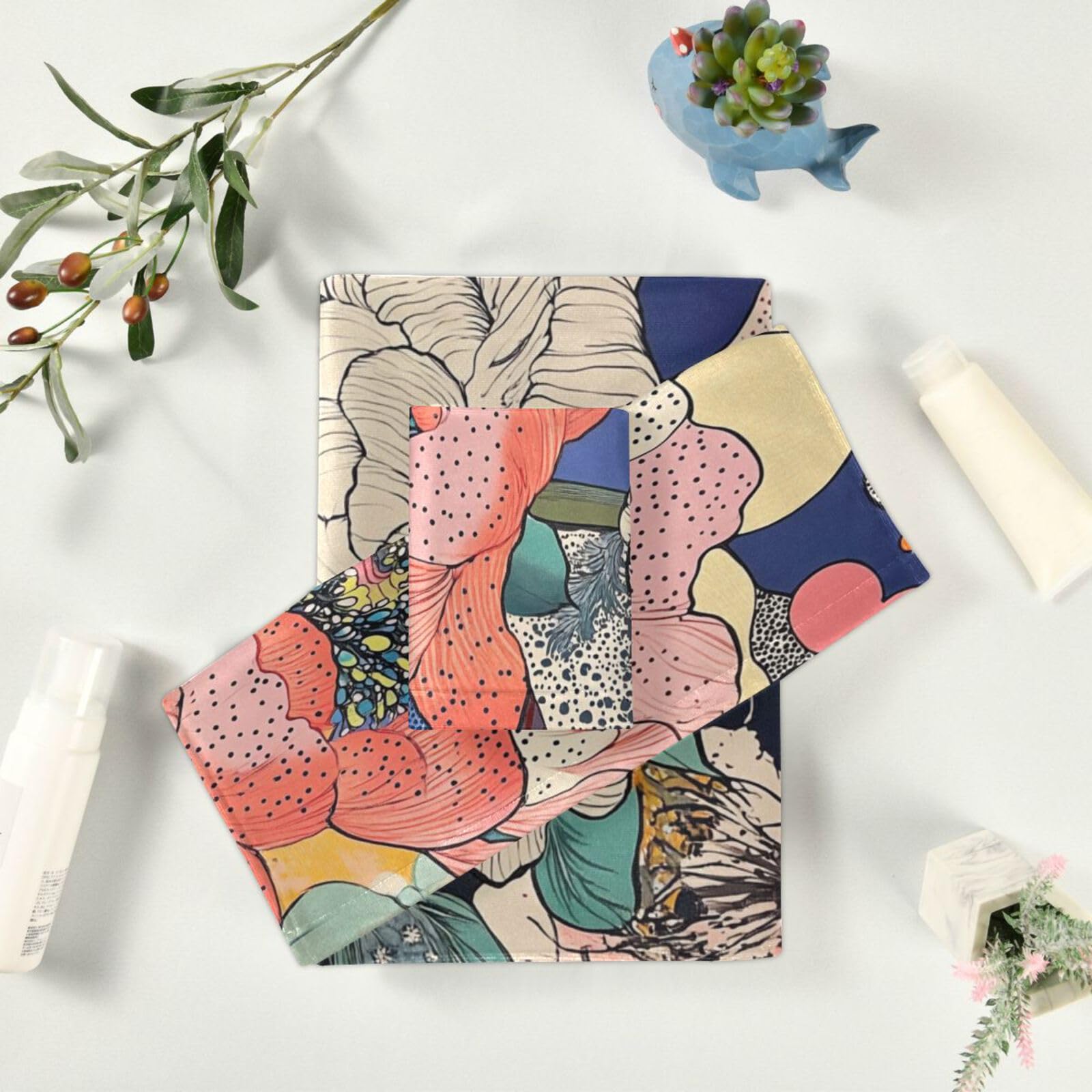 Set di 3 asciugamani colorati con fiori di peonia, 1 asciugamano da bagno, 1 asciugamano per le mani, 1 panno per cucina, bagno, yoga, palestra