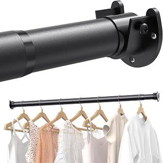 Supforce 2-Pack Stepless Adjustable Closet Rods 17-84in Heavy Duty 66lb Metal Hanging Rods for Closets Wardrobes RV Laundry Black
