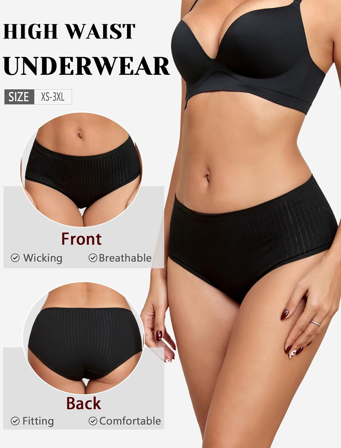 FINETOO Cotton Underwear for Women High Waisted Full Coverage Briefs Soft Breathable Moisture Wicking Ladies Panties 6 Pack - Image 6