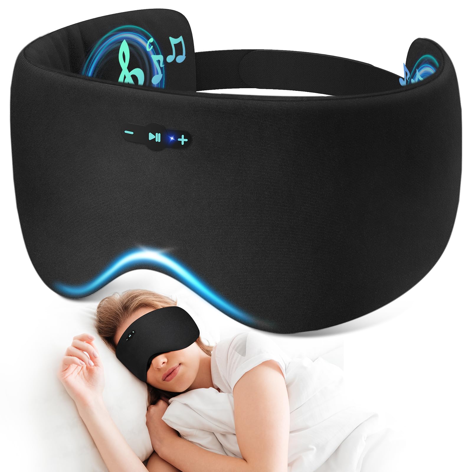 Mascherina per dormire con cuffie Bluetooth 6.0, 20 ore di autonomia, per dormire, per chi dorme sul fianco, regolabile, oscurante, per viaggi, meditazione, riduzione del rumore, regalo per donne e