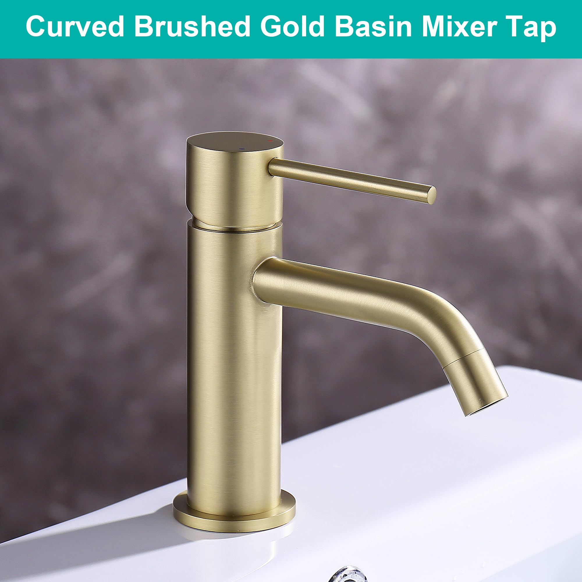 robinet lavaboo or brossé luxueux monocommande, anticorrosif avec tuyau G1/2 anti-trace, économiseur d'eau pour toilette invités et salle de bain