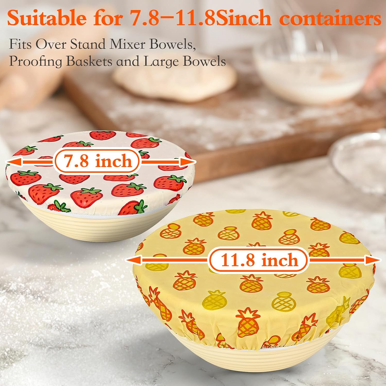 4 Pack Beeswax Bowl Covers,Reusable Beeswax Bowl Covers, Elastic Cotton Cloth Sourdough Bread Cover, 7.8/11.8Inch Reusable Bowl Caps for Bread Proofing Baskets and Large Mixing Containers