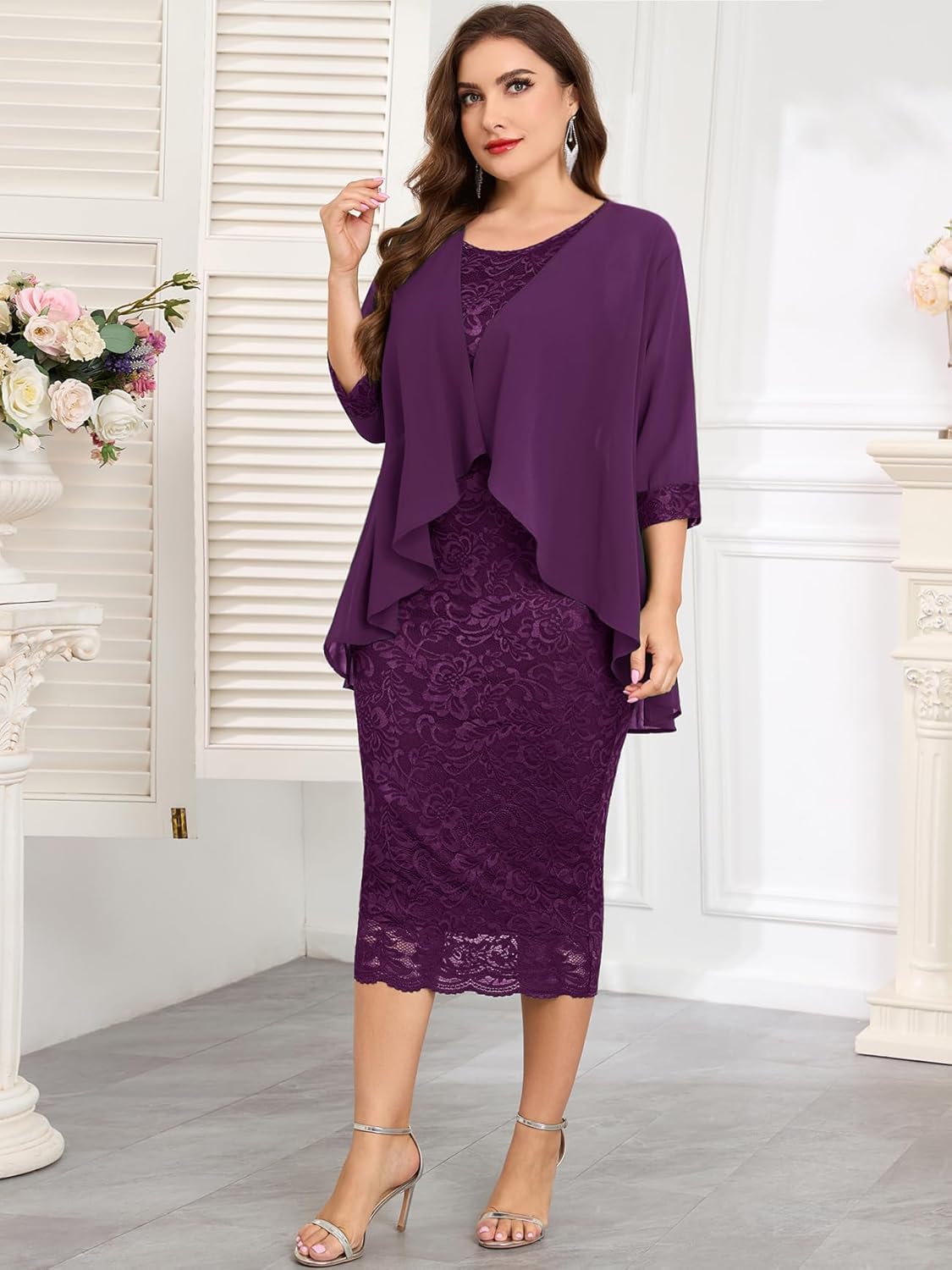 CYCLAMEN Plus Size Formal Mother of The Bride Groom Dress Suit with Jacket Lace Chiffon 2 Pcs Set Outfit Wedding Guest - Image 4