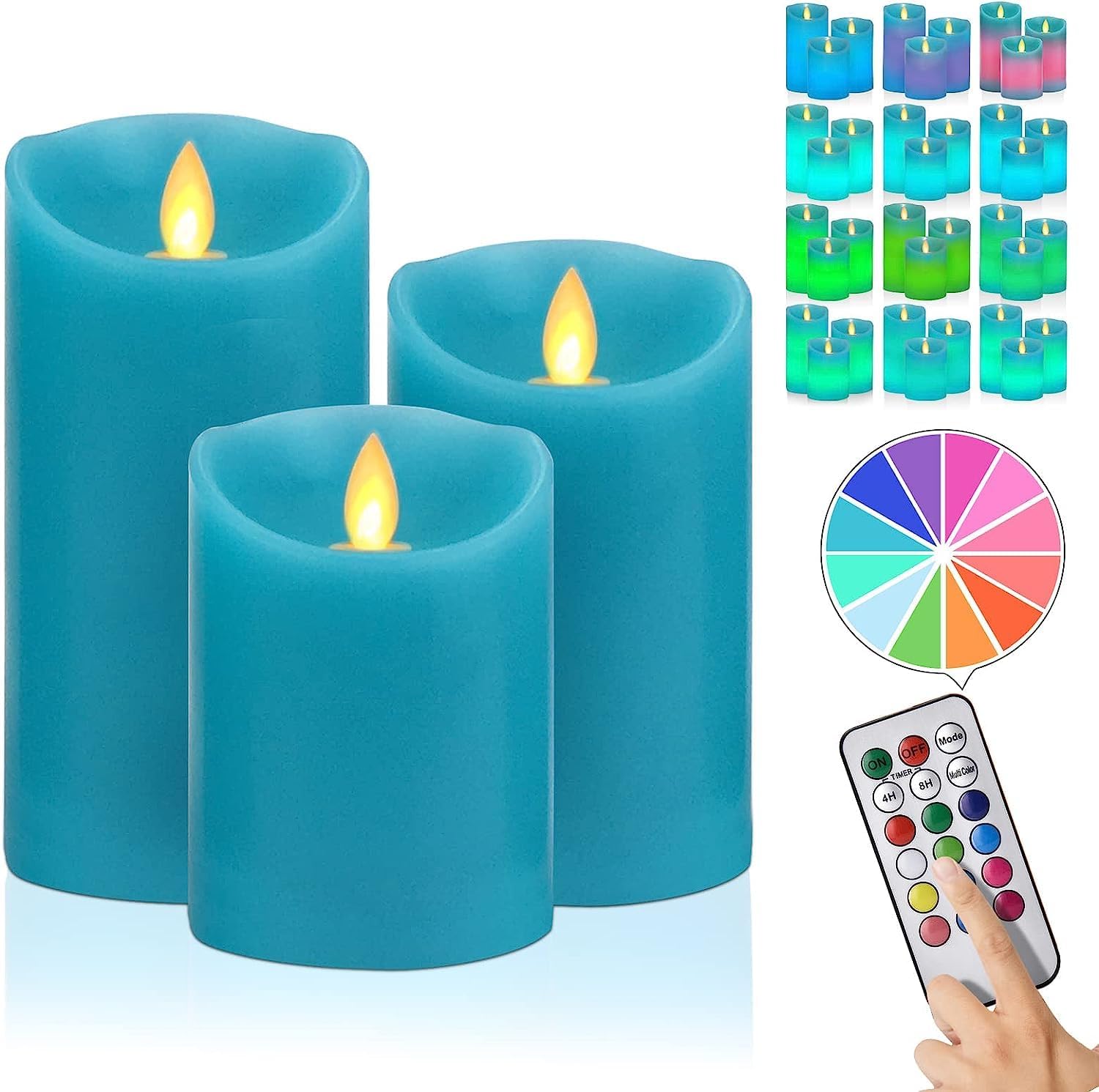 DANIP Blue LED flameless Candle with Embedded Star String, 3+4Piece Set of LED