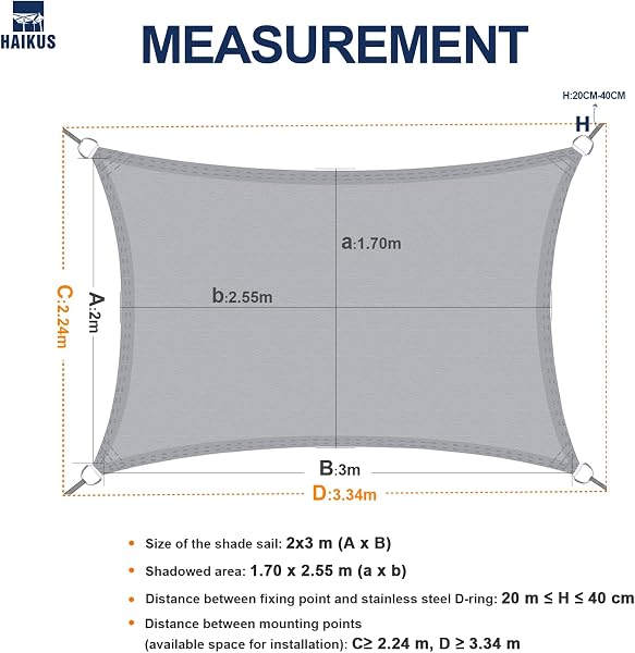 HAIKUS Sonnensegel Wasserdicht Rechteckig 2x3m Sonnenschutz Wasserabweisend Premium PES Polyester mit UV Schutz für Balkon Garten Terrasse Creme 3x2m - 4