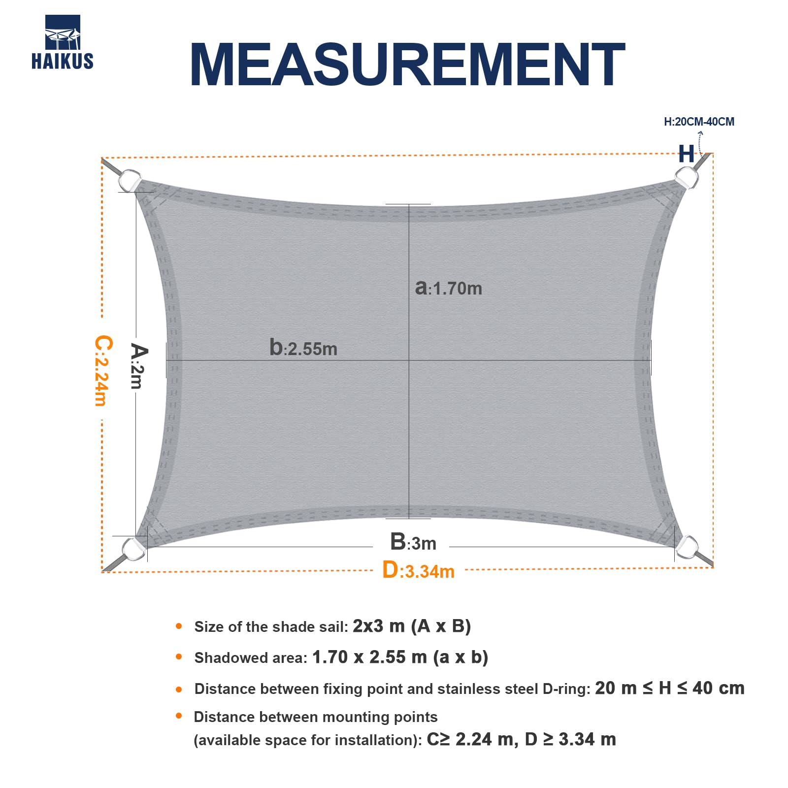HAIKUS Tenda a Vela Impermeabile Rettangolare 2x3 m, Protezione Raggi UV 98%, Vela Ombreggiante Quadrata 3x2 m, Telo Tenda da Sole per Esterno, Giardino Terrazzo, Bianca Beige