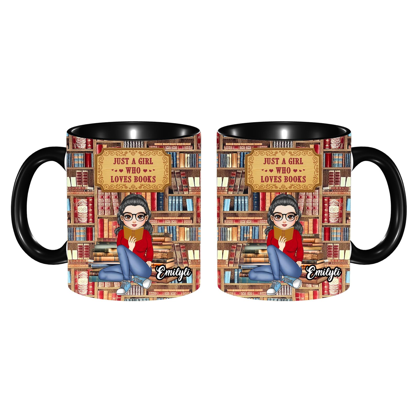 Personalized Just a Girl Who Loves Books Coffee Mug, Custom Name Reading Books Lover Mug Gifts for Women Reader, Reading Book Cup, Christmas Librarian, Bookworm, Bookish,Teacher Gift