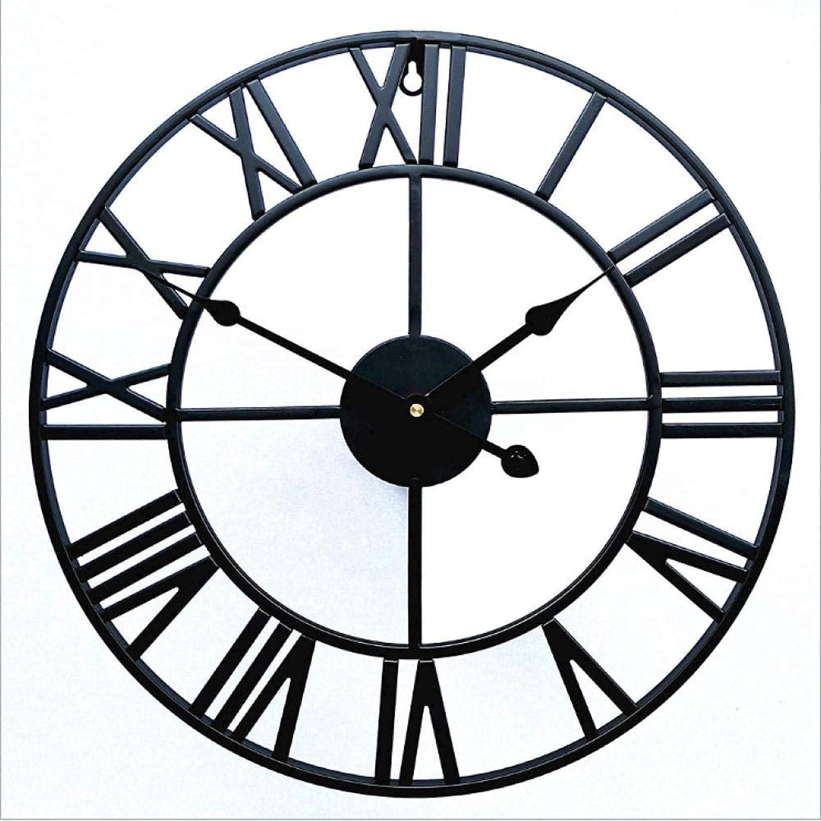 MYUYEE Large Outdoor Garden Wall Clock Big Roman Numerals Giant Open FA Metal Black Wrought Iron Wall clock-16 inch/40cm Beautiful snery