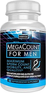 ACTIF MegaCount for Men - Maximum Fertility Support and Sperm Count Booster, Clinically Proven to Improve Sperm Count and Motility - Non-GMO, Made in USA, 90 Count