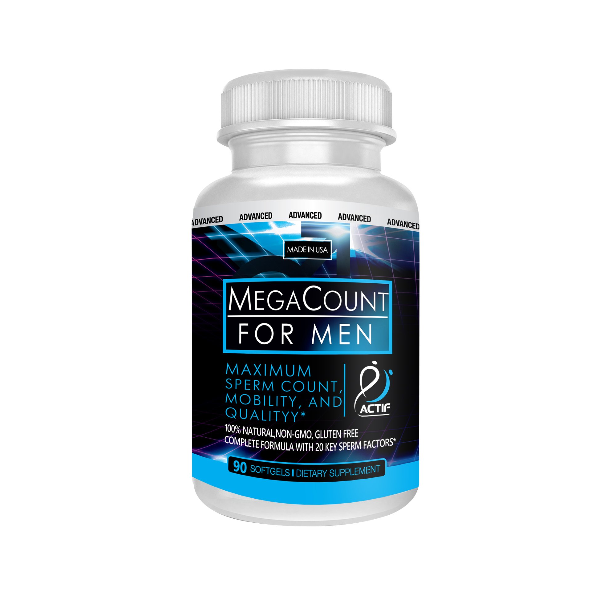 ACTIF MegaCount for Men - Maximum Fertility Support and Sperm Count Booster, Clinically Proven to Improve Sperm Count and Motility - Non-GMO, Made in USA, 90 Count