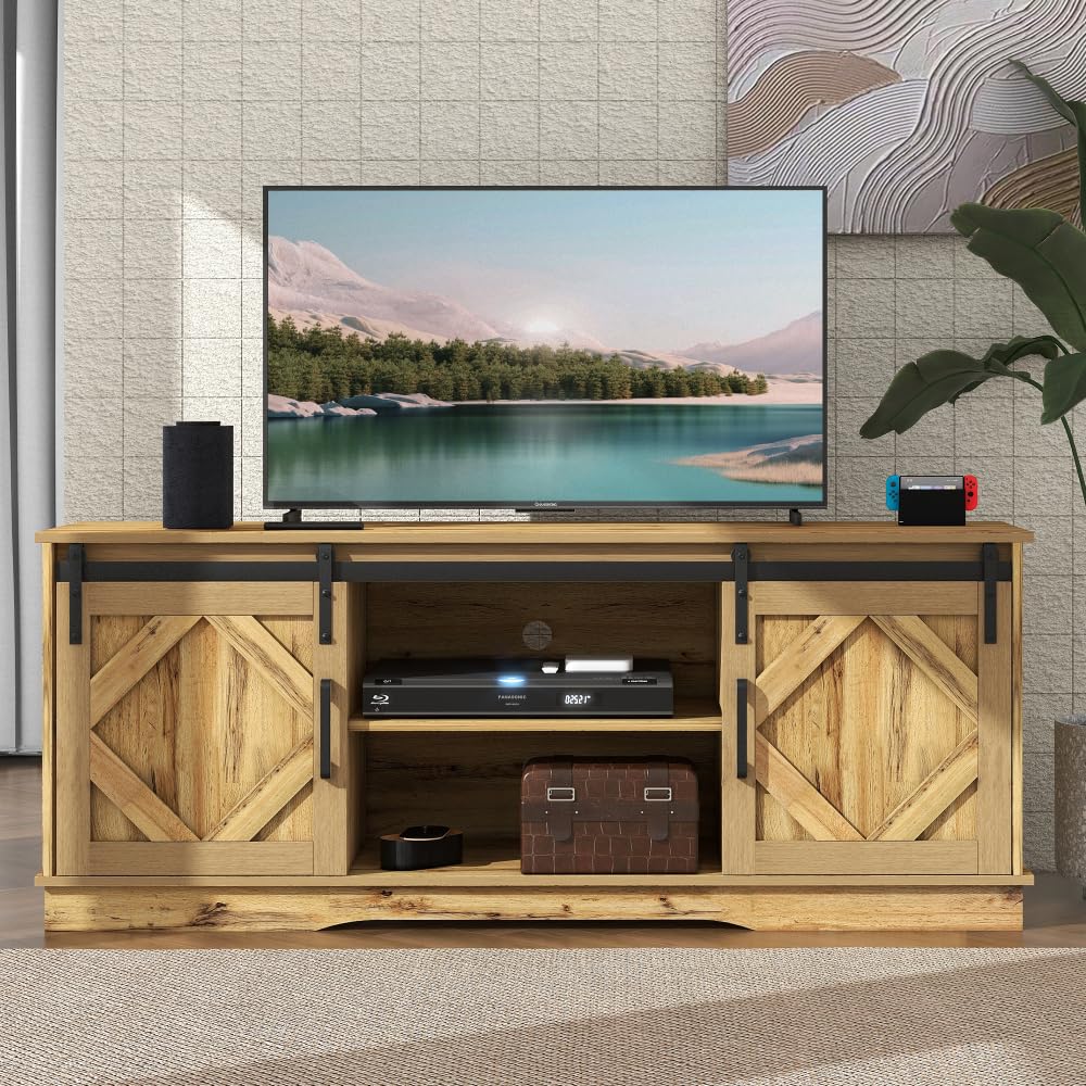 OCACA Mobile TV, credenza per TV, con 2 classiche ante scorrevoli, scaffali regolabili per soggiorno, sala da pranzo, casa di campagna, design moderno, 150 x 40 x 60 cm (marrone)