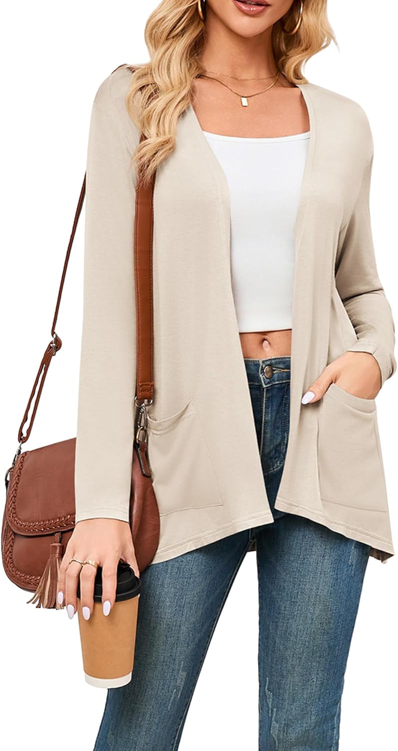 Womens Long Sleeve Open Front Cardigans with Pockets Casual Lightweight Cover Ups for Layering