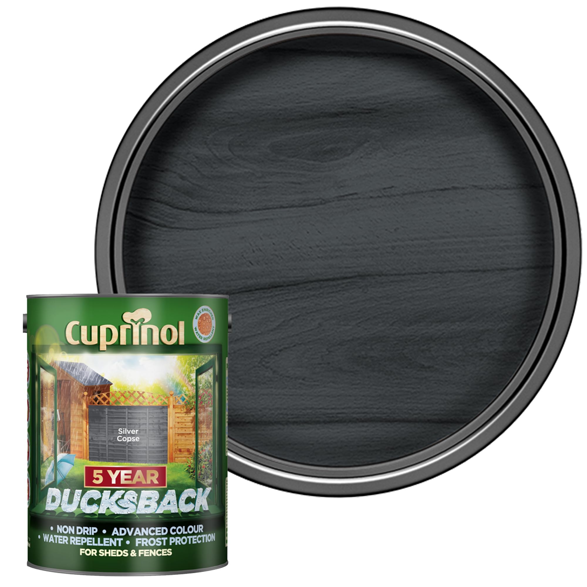 SAVING HUB Ducksback Fence Paint 5L - Garden Fence&Shed Paints - Non Drip Formula, for Rough Sawn Wood - Water Repellent Frost Protection, Sheds Fences Paint - Wooden Fences Paints (Silver Copse)
