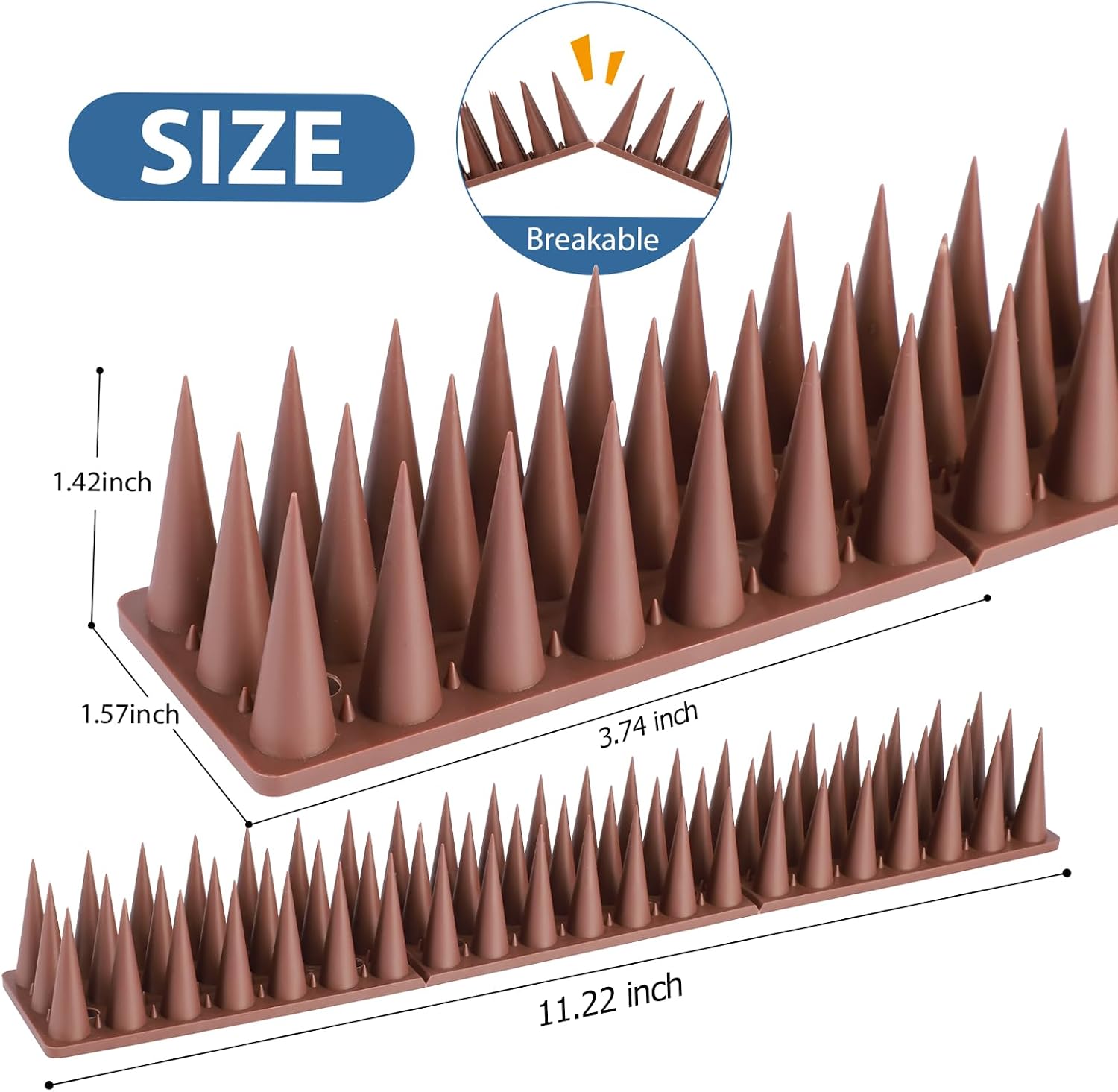 Bird Spikes, 20 Pack Pigeon Cat Squirrel Raccoon Animal Deterrent Spikes Anti-Climb for Outside Anti-Animal Defender Spikes to Keep Birds Away, Brown thumbnail