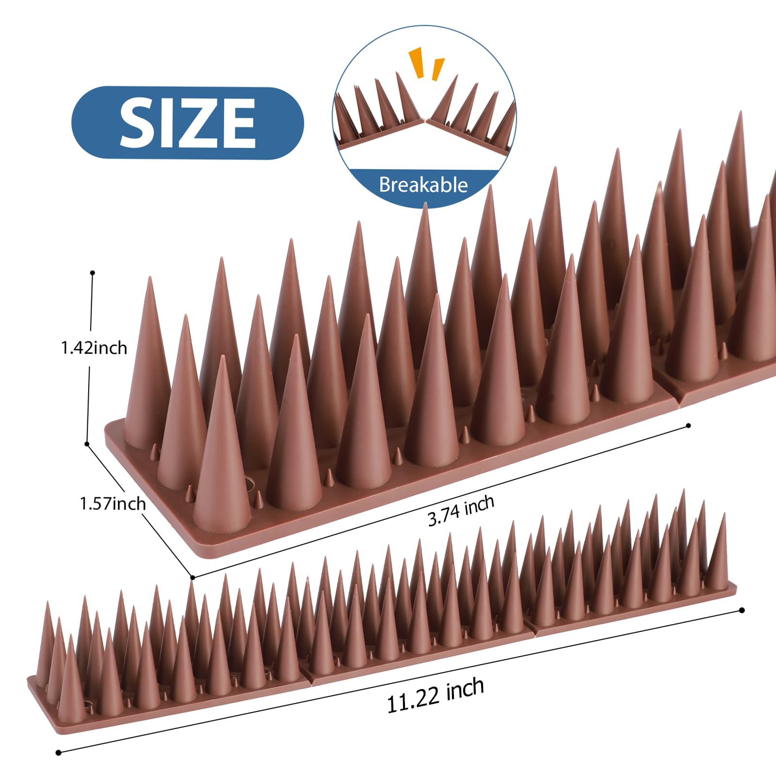 Bird Spikes, 20 Pack Pigeon Cat Squirrel Raccoon Animal Deterrent Spikes Anti-Climb for Outside Anti-Animal Defender Spikes to Keep Birds Away, Brown - Image 3