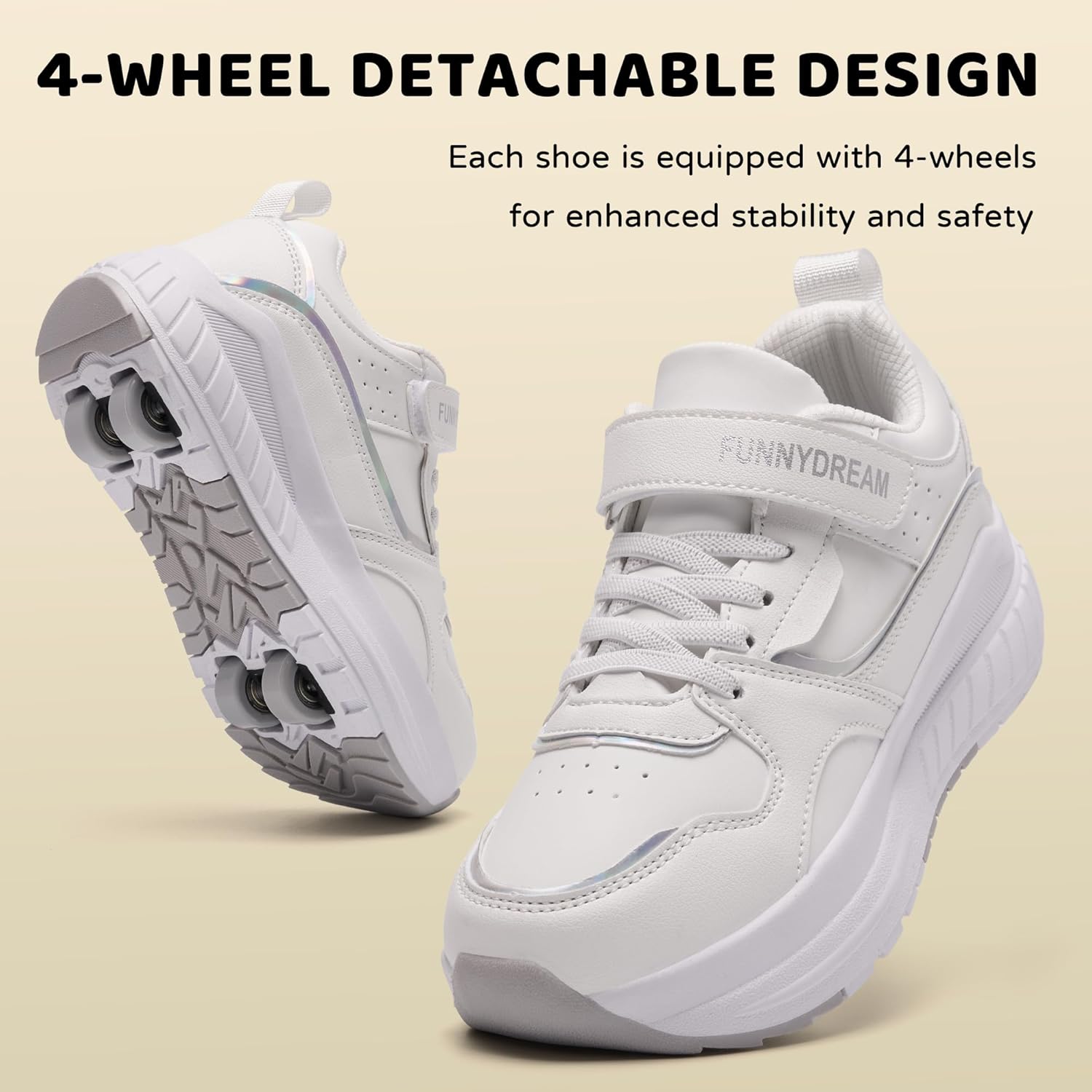 Roller Skate Shoes for Girls Boys Kids Sneakers Detachable 4-Wheels Short-Distance Glider for Beginners Great Gift for Kid