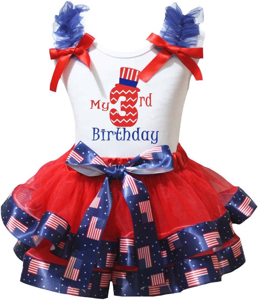 Petitebella My 1st to 6th Birthday White Shirt Red Flags Petal Skirt Set Nb-8y