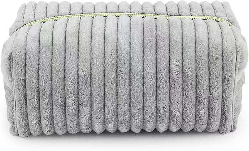 Necessaire Kornnapa em veludo cotelê, cinza, com zíper, 20,07 x 20,07 x 20,07 cm