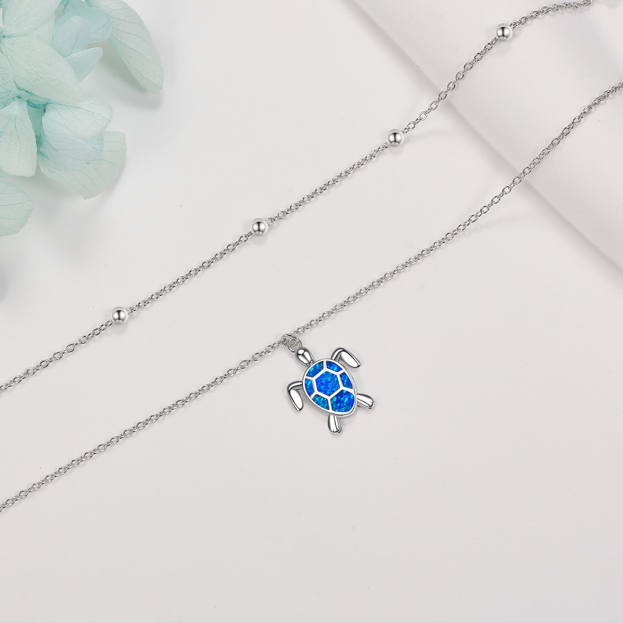 POPLYKE Cavigliera da donna in argento Sterling 925 con pietra di luna a doppio strato con pietra di luna, idea regalo per l'estate e la spiaggia