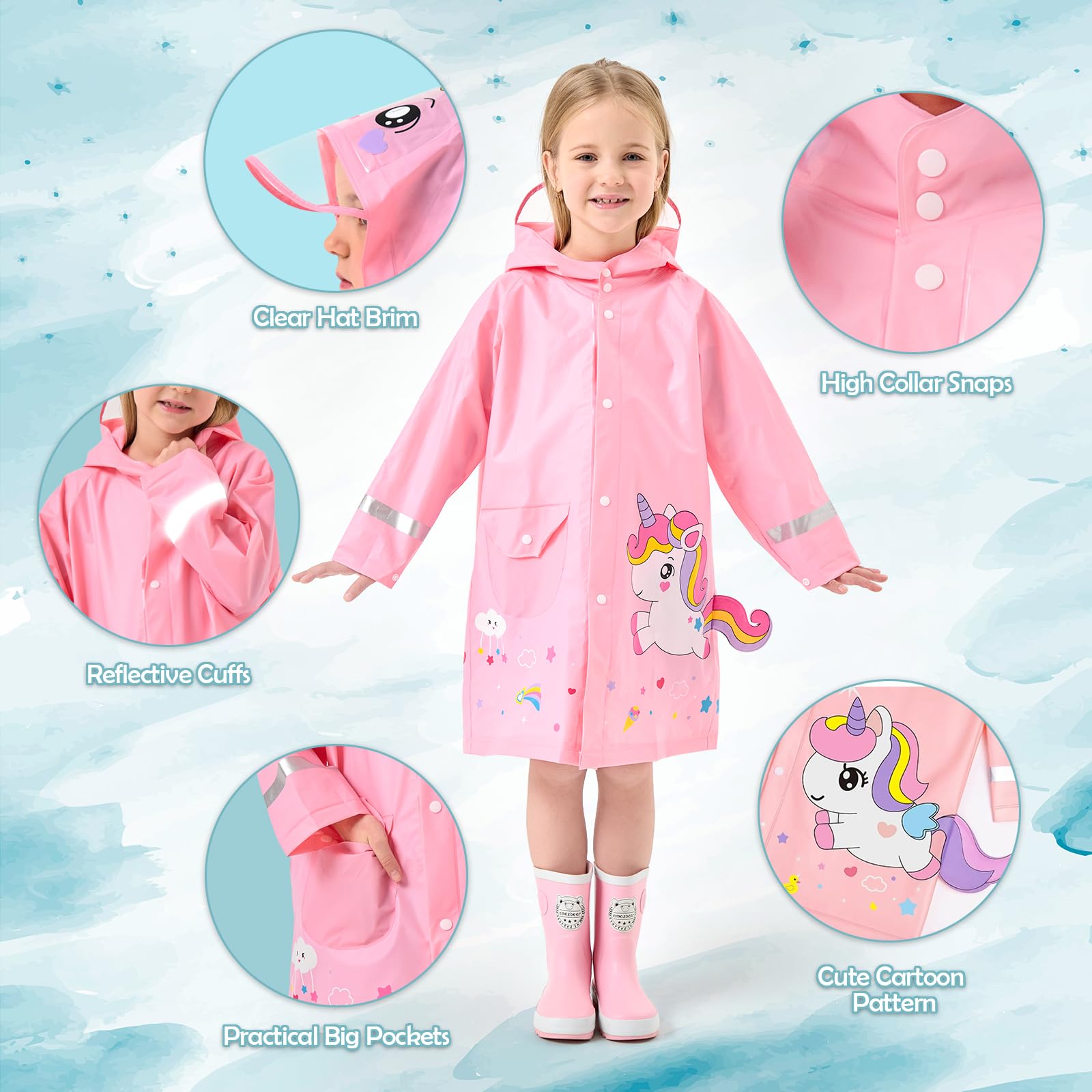 Chubasquero ligero para niños impermeable transparente ala de sombrero ampliada poncho de lluvia con capucha