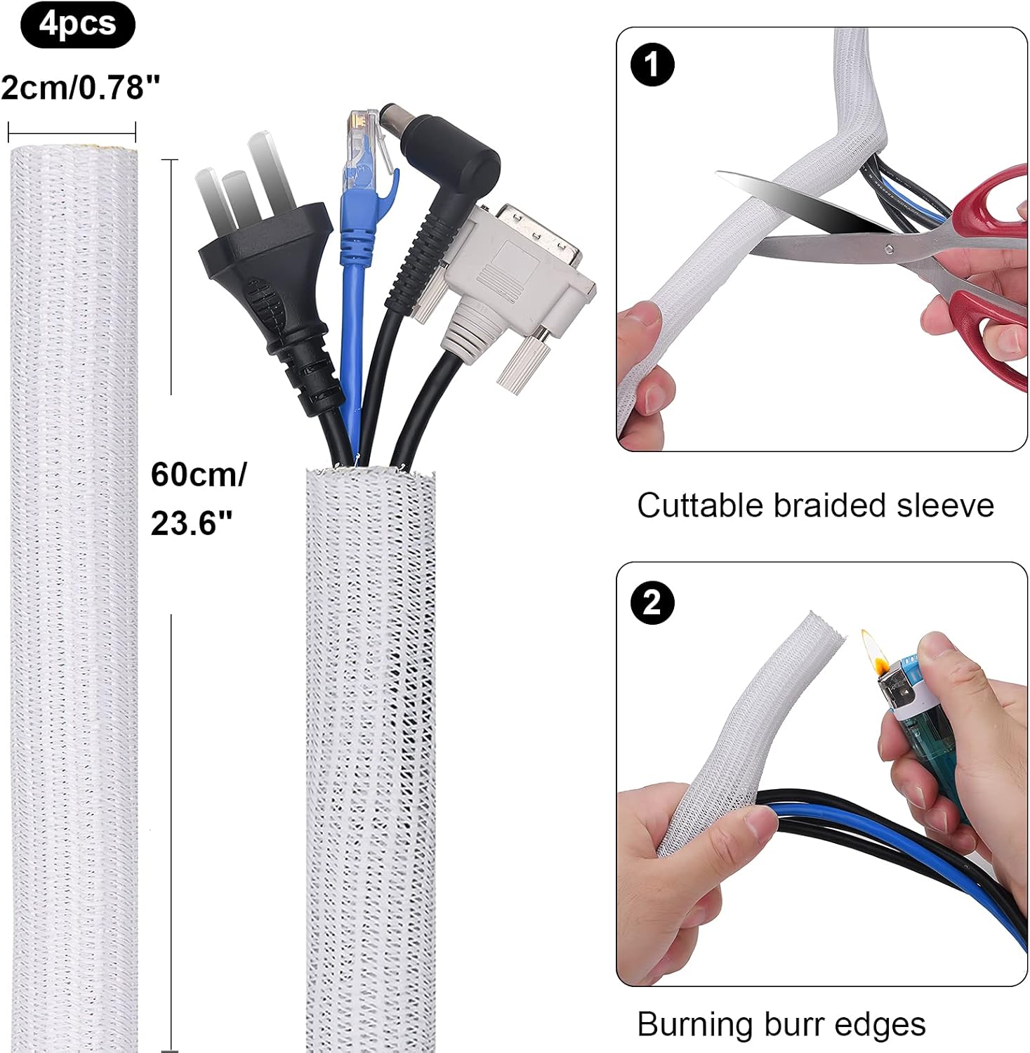 SOULWIT 200PCS Cable Management Kit,4 Cable Sleeves,37 Cable Clips,7 Cable Holders,10 Zip Tie Mounts,20 Cable Clip Nails,100 Cable Fastening Ties,20+2 Roll Cable Straps for TV PC Computer Under Desk - Image 3