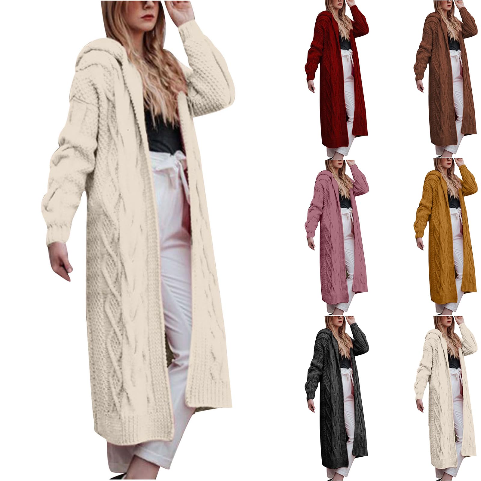 Cardigan Sweaters for Women Trendy Long Chunky Knit Cardigans Open Front Loose Soft Thick Warm Hooded Outerwear